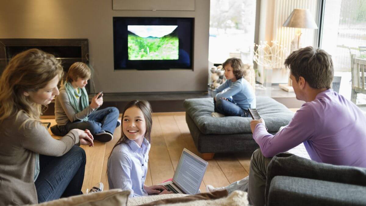 Family enjoying TV and internet services